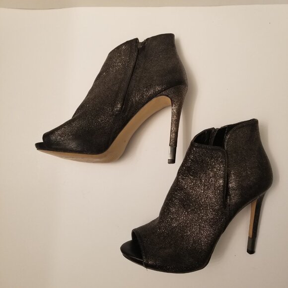 Guess Black Shimmering Peep-Toe Ankle Stiletto Heels Size 9 - Picture 4 of 6